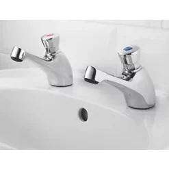 Budget ???? Self-Closing Non-Concussive Bathroom Basin Taps Chrome ???? -Outlet Bathroom Taps Store 73178 A2