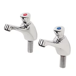 Budget ???? Self-Closing Non-Concussive Bathroom Basin Taps Chrome ????
